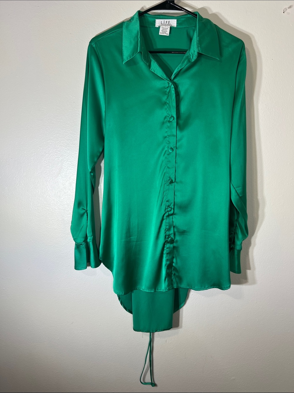 Emerald Satin Button-Down Shirt